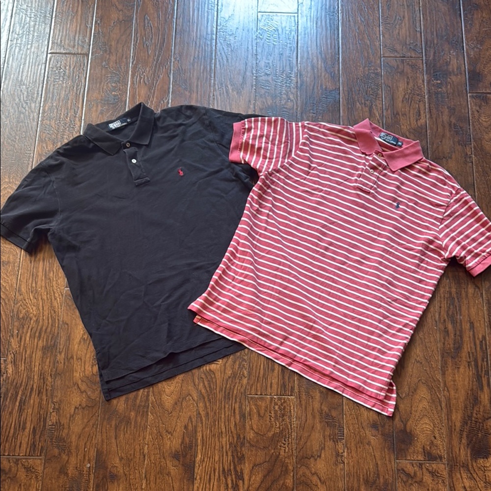 Two Ralph Lauren Polos, Black and Pink stripe, both size XL